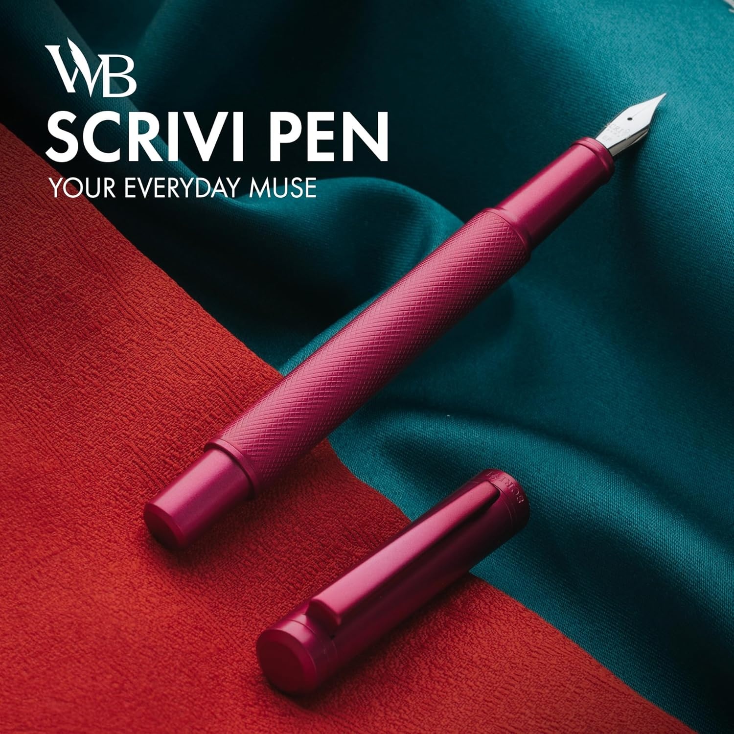 image:imageSCRIVI PENS Luxury Fountain Pen SetRed Fountain Pens for Writing Smooth Extra Fine Nib Includes Refillable Ink Converter 5 Ink Cartridges Black amp Blue Gift Box Elegant CalligraphyRed