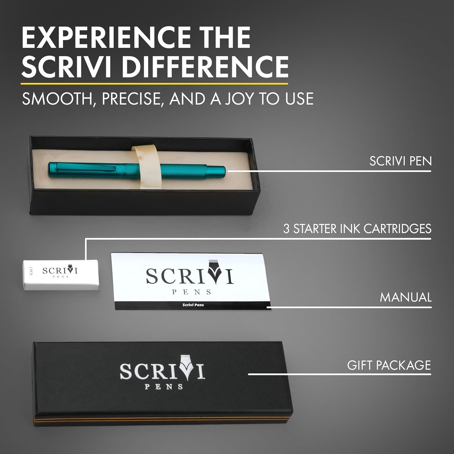 image:imageSCRIVI PENS Luxury Fountain Pen SetRed Fountain Pens for Writing Smooth Extra Fine Nib Includes Refillable Ink Converter 5 Ink Cartridges Black amp Blue Gift Box Elegant CalligraphyGreen