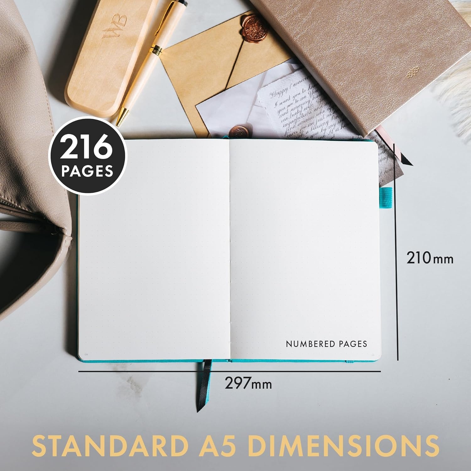 image:imageWordsworth amp Black A5 Bullet Dotted Journal 216 Dotted Pages Hardcover Grid Dot Leather 120 GSM PaperJournaling Notebook for Work amp SketchingJournals for WomenMenGifts Box Included TurquoiseTurquoise