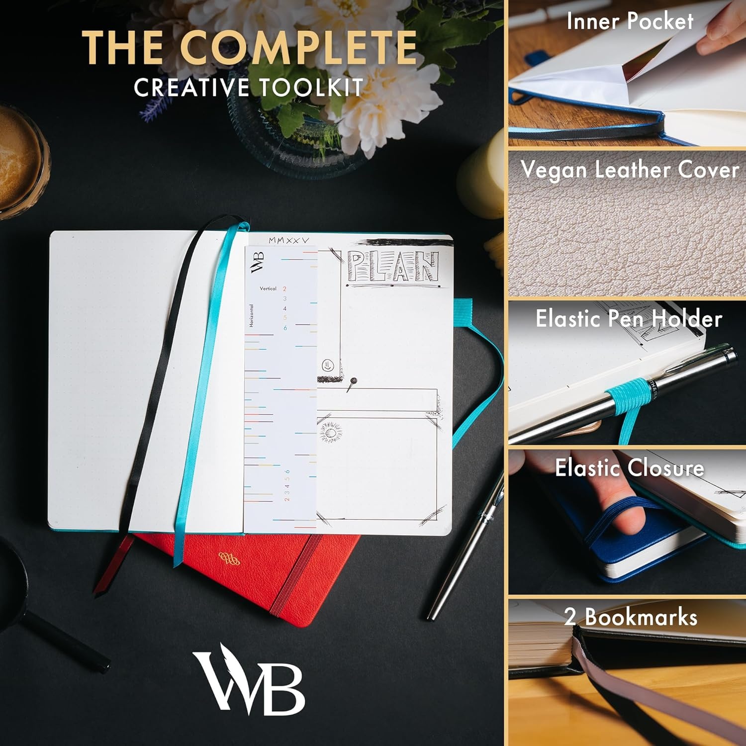 image:imageWordsworth amp Black A5 Bullet Dotted Journal 216 Dotted Pages Hardcover Grid Dot Leather 120 GSM PaperJournaling Notebook for Work amp SketchingJournals for WomenMenGifts Box Included TurquoiseRed