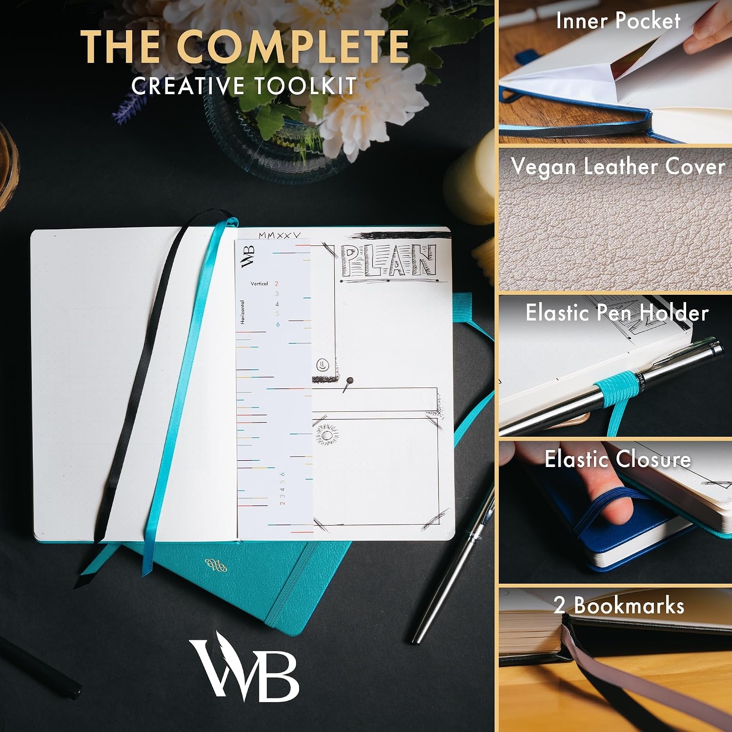image:imageWordsworth amp Black A5 Bullet Dotted Journal 216 Dotted Pages Hardcover Grid Dot Leather 120 GSM PaperJournaling Notebook for Work amp SketchingJournals for WomenMenGifts Box Included TurquoiseTurquoise