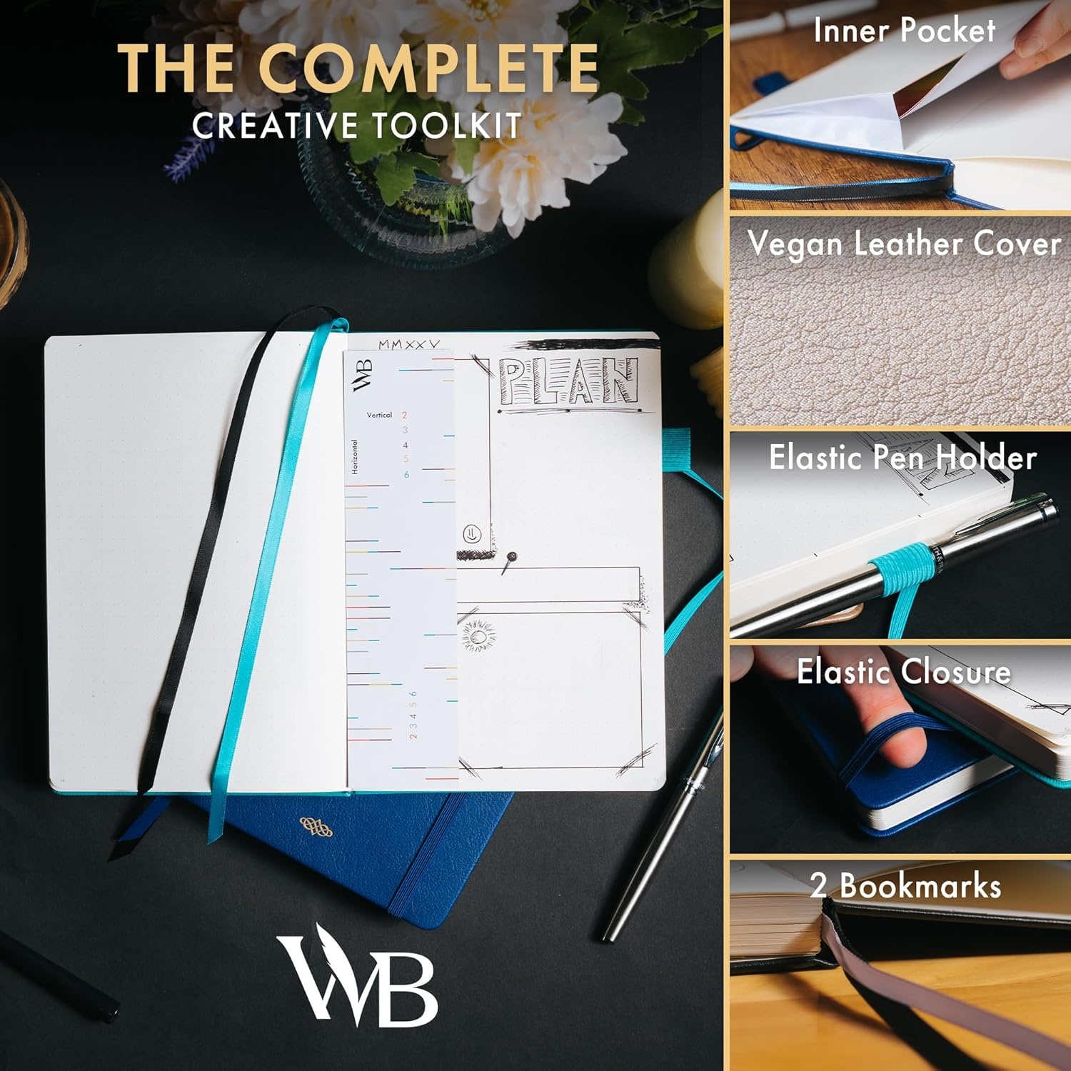 image:imageWordsworth amp Black A5 Bullet Dotted Journal 216 Dotted Pages Hardcover Grid Dot Leather 120 GSM PaperJournaling Notebook for Work amp SketchingJournals for WomenMenGifts Box Included TurquoiseBlue