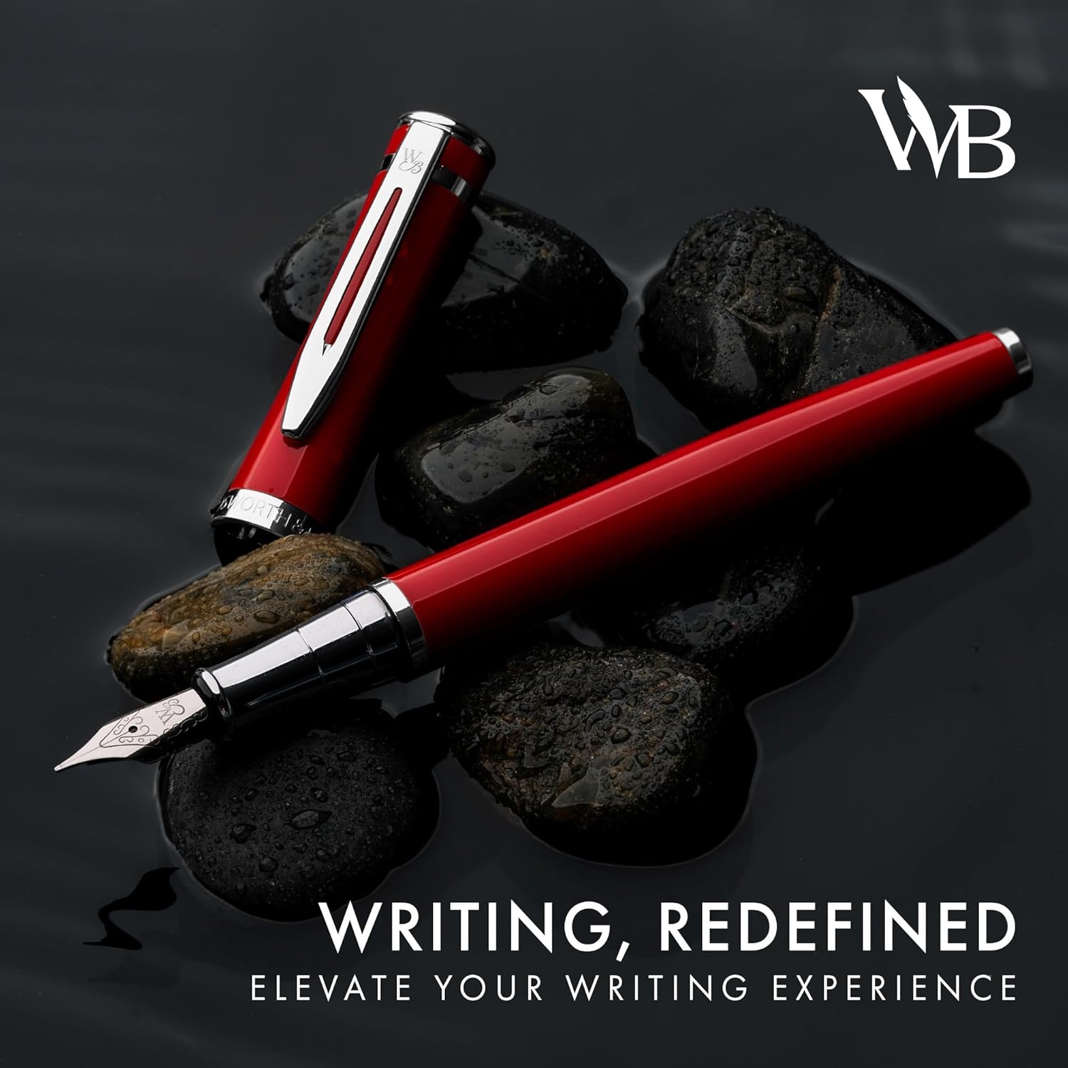 image:imageWordsworth amp Black Fountain Pen Set 18K Gilded Medium Nib Includes 24 Pack Ink Cartridges Ink Refill Converter amp Gift Pouch Gold Finish Calligraphy Imperial Blue Perfect for Men amp WomenCrimson Red Chrome