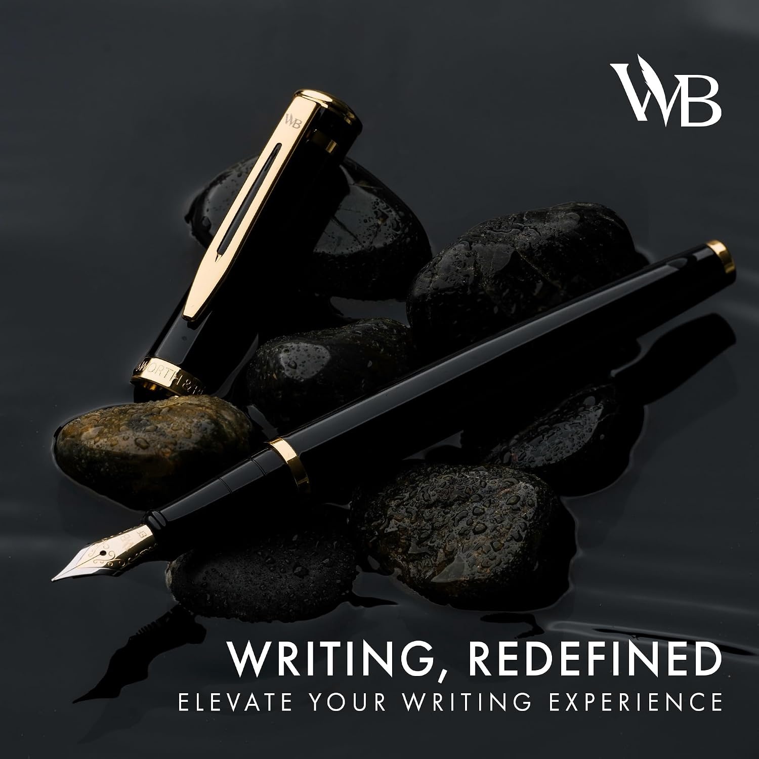 image:imageWordsworth amp Black Fountain Pen Set 18K Gilded Medium Nib Includes 24 Pack Ink Cartridges Ink Refill Converter amp Gift Pouch Gold Finish Calligraphy Imperial Blue Perfect for Men amp WomenBlack Gold