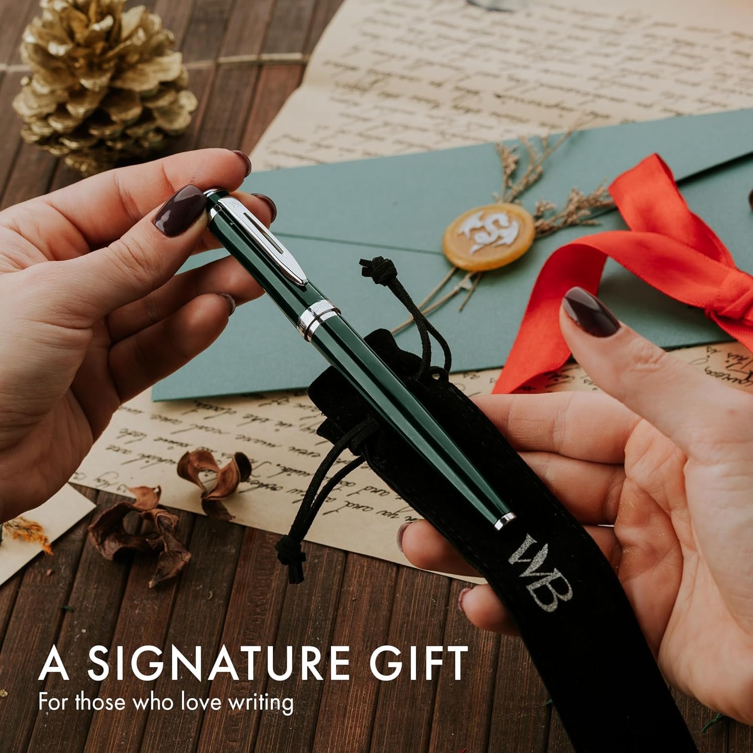 image:imageWordsworth amp Black Fountain Pen Set 18K Gilded Medium Nib Includes 24 Pack Ink Cartridges Ink Refill Converter amp Gift Pouch Gold Finish Calligraphy Imperial Blue Perfect for Men amp WomenRacing Green Chrome