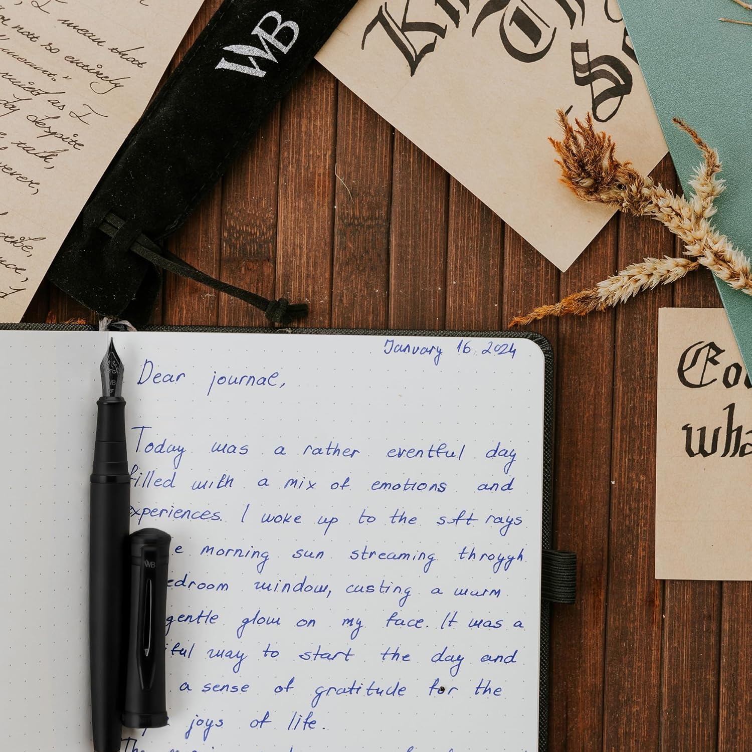 image:imageWordsworth amp Black Fountain Pen Set 18K Gilded Medium Nib Includes 24 Pack Ink Cartridges Ink Refill Converter amp Gift Pouch Gold Finish Calligraphy Imperial Blue Perfect for Men amp WomenAll Black