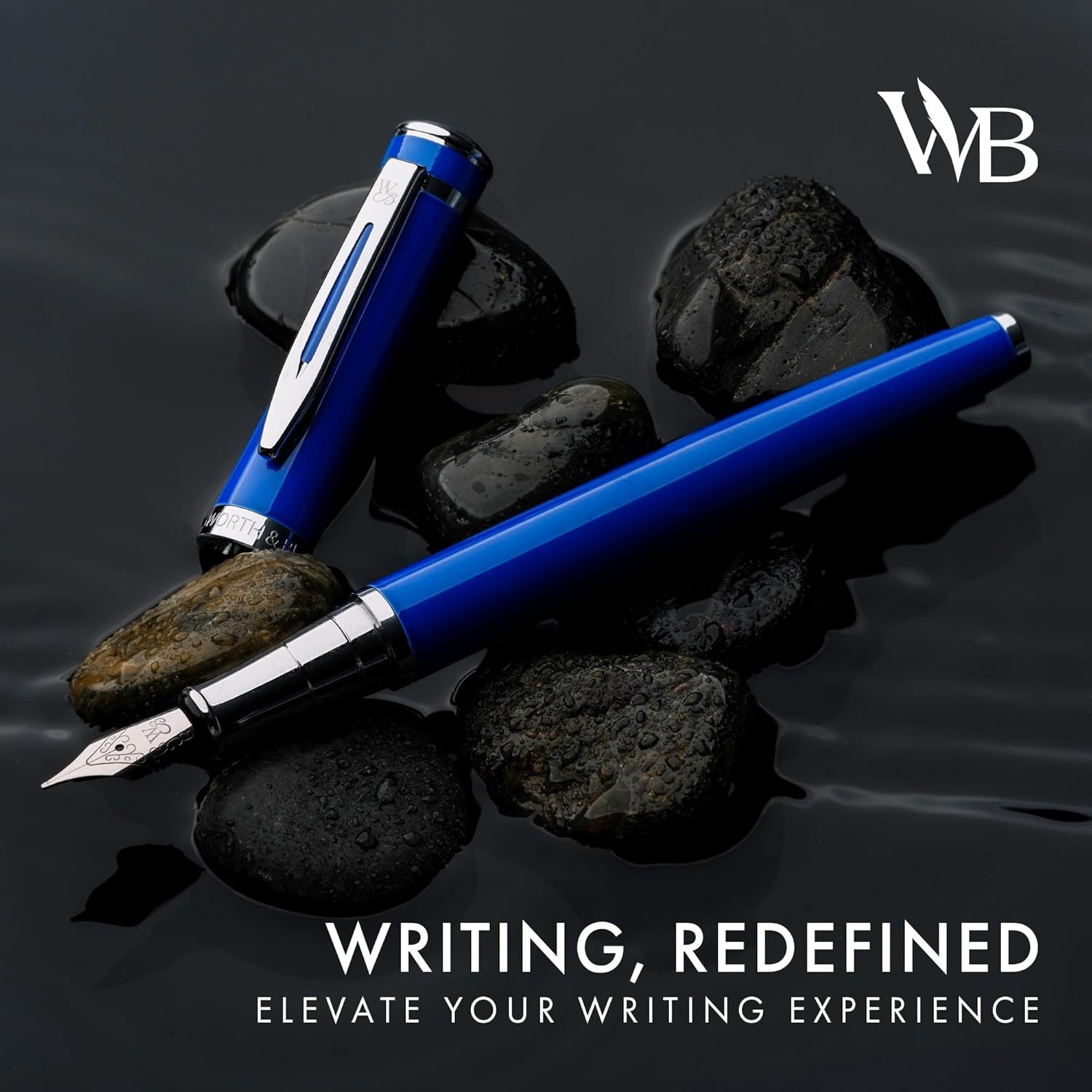 image:imageWordsworth amp Black Fountain Pen Set 18K Gilded Medium Nib Includes 24 Pack Ink Cartridges Ink Refill Converter amp Gift Pouch Gold Finish Calligraphy Imperial Blue Perfect for Men amp WomenImperial Blue Chrome