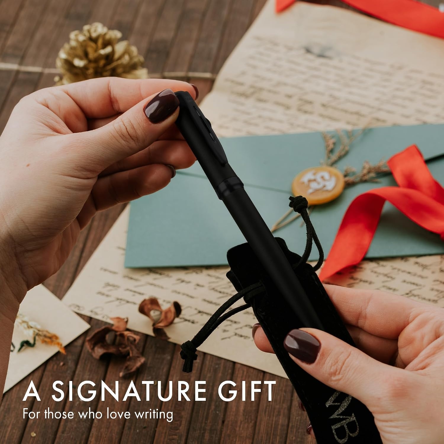 image:imageWordsworth amp Black Fountain Pen Set 18K Gilded Medium Nib Includes 24 Pack Ink Cartridges Ink Refill Converter amp Gift Pouch Gold Finish Calligraphy Imperial Blue Perfect for Men amp WomenAll Black