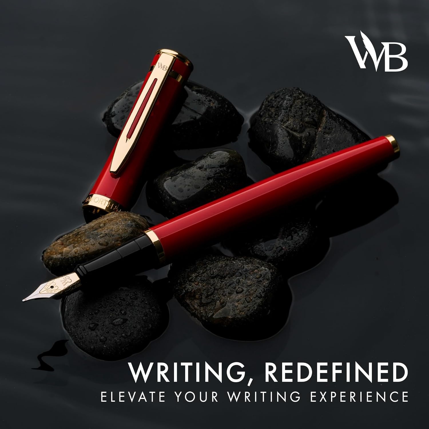 image:imageWordsworth amp Black Fountain Pen Set 18K Gilded Medium Nib Includes 24 Pack Ink Cartridges Ink Refill Converter amp Gift Pouch Gold Finish Calligraphy Imperial Blue Perfect for Men amp WomenCrimson Red Gold
