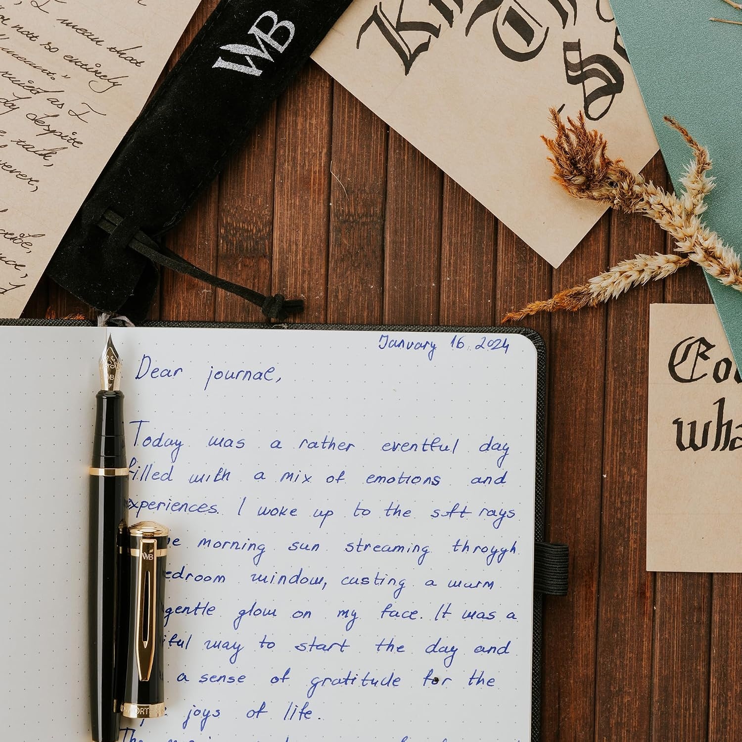 image:imageWordsworth amp Black Fountain Pen Set 18K Gilded Medium Nib Includes 24 Pack Ink Cartridges Ink Refill Converter amp Gift Pouch Gold Finish Calligraphy Imperial Blue Perfect for Men amp WomenBlack Gold