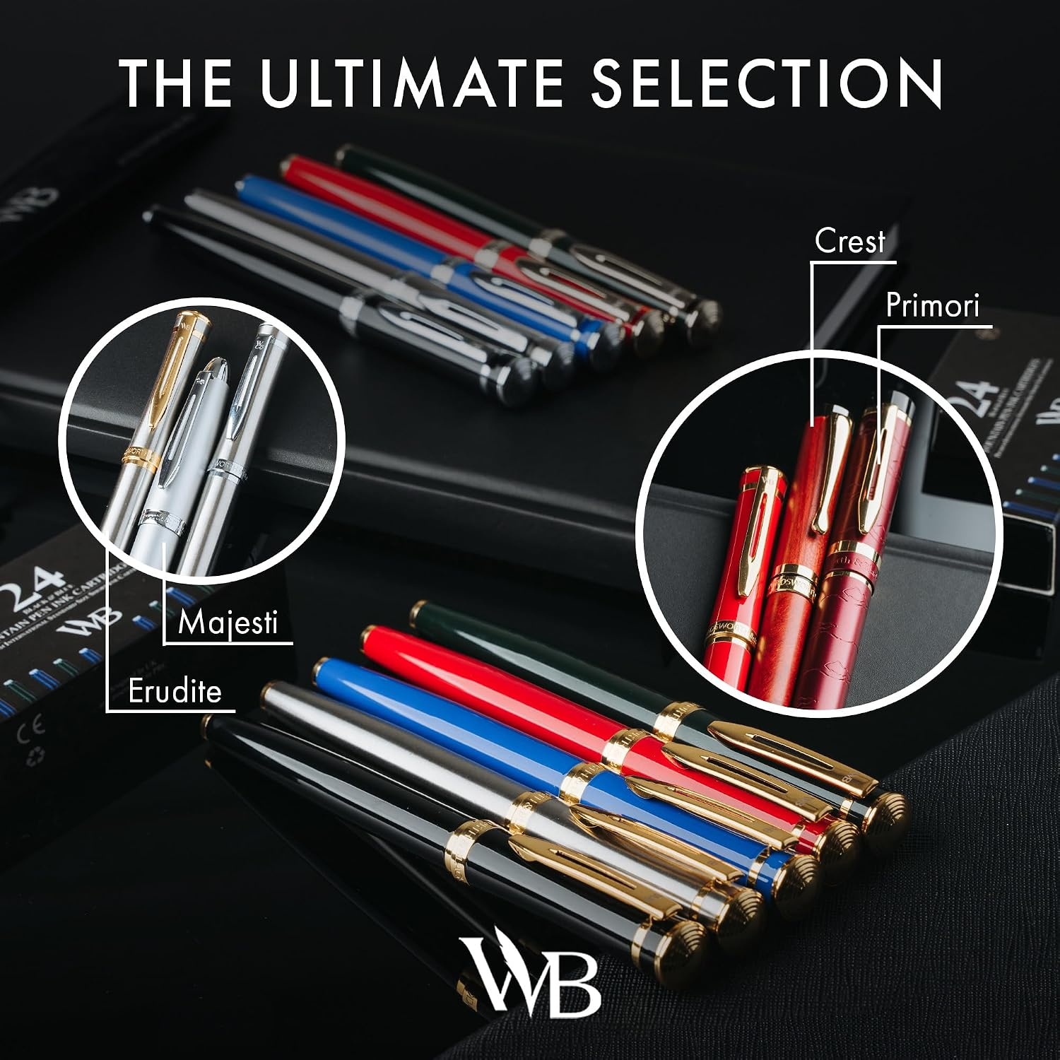 image:imageWordsworth amp Black Fountain Pen Set 18K Gilded Medium Nib Includes 24 Pack Ink Cartridges Ink Refill Converter amp Gift Pouch Gold Finish Calligraphy Imperial Blue Perfect for Men amp WomenCrimson Red Chrome