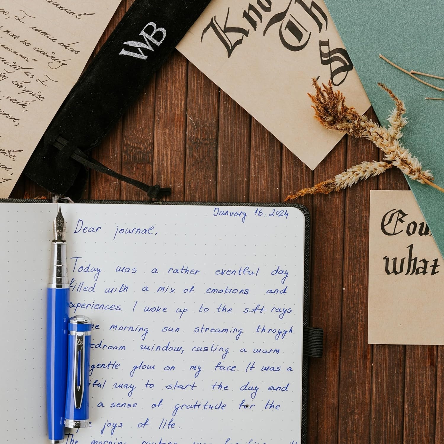 image:imageWordsworth amp Black Fountain Pen Set 18K Gilded Medium Nib Includes 24 Pack Ink Cartridges Ink Refill Converter amp Gift Pouch Gold Finish Calligraphy Imperial Blue Perfect for Men amp WomenImperial Blue Chrome
