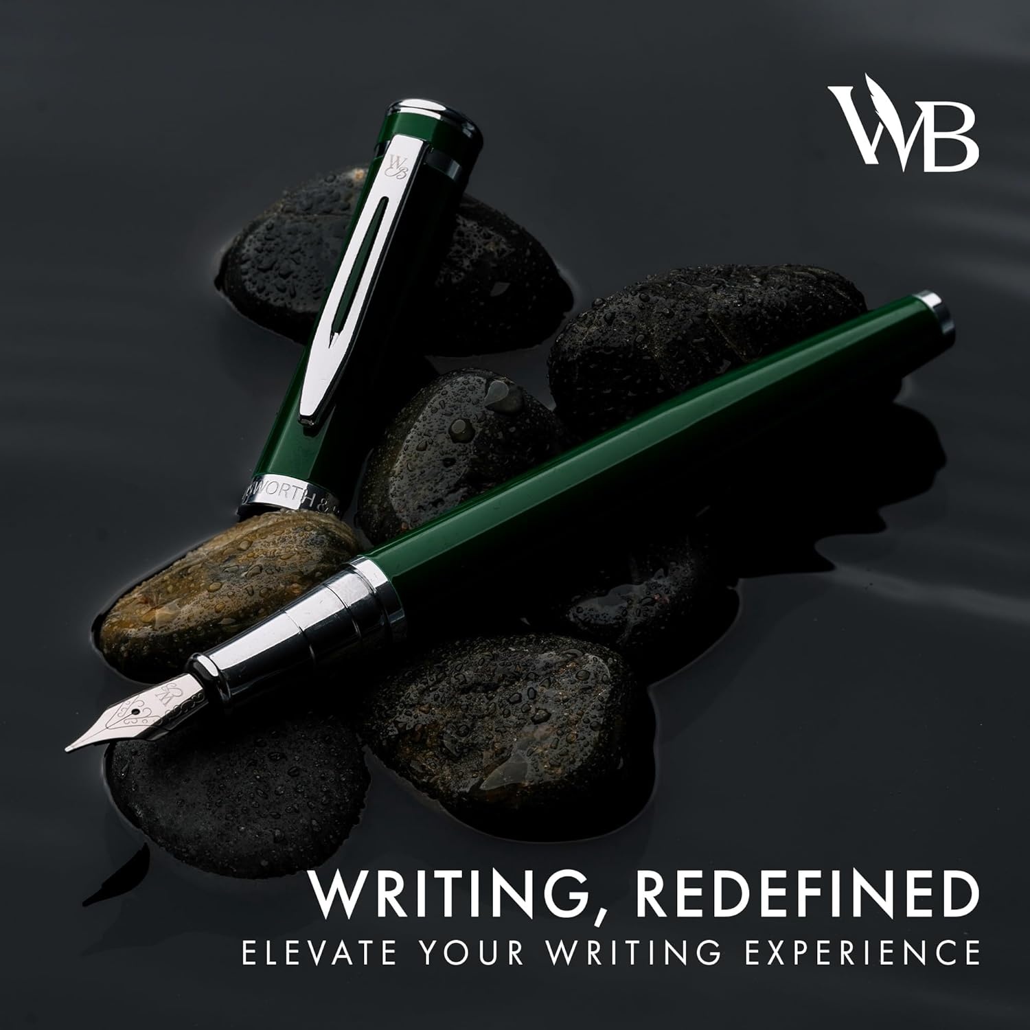 image:imageWordsworth amp Black Fountain Pen Set 18K Gilded Medium Nib Includes 24 Pack Ink Cartridges Ink Refill Converter amp Gift Pouch Gold Finish Calligraphy Imperial Blue Perfect for Men amp WomenRacing Green Chrome