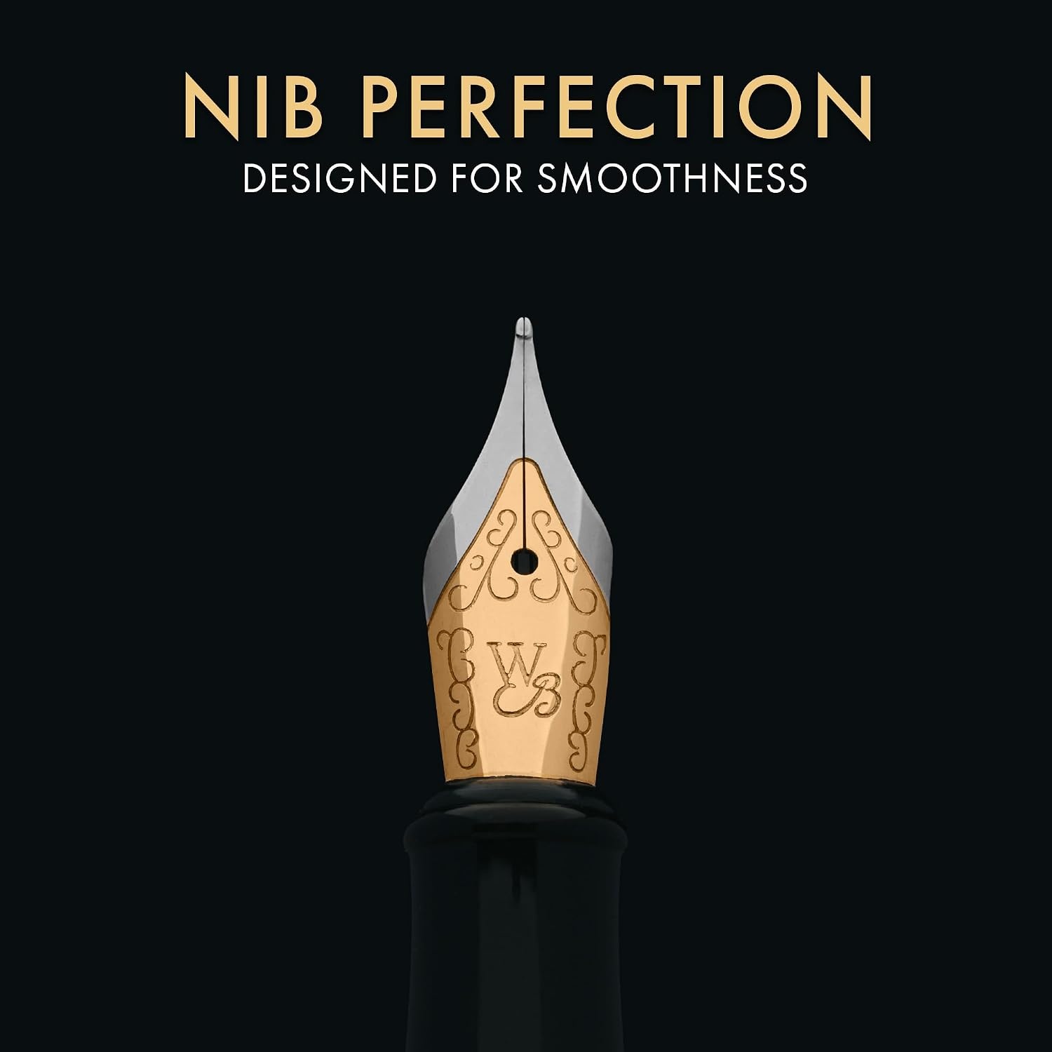 image:imageWordsworth amp Black Fountain Pen Set Black Gold Medium Nib Includes 50 ml Pen Ink Black 24 Ink Cartridges Refill Converter and Premium Gift Case