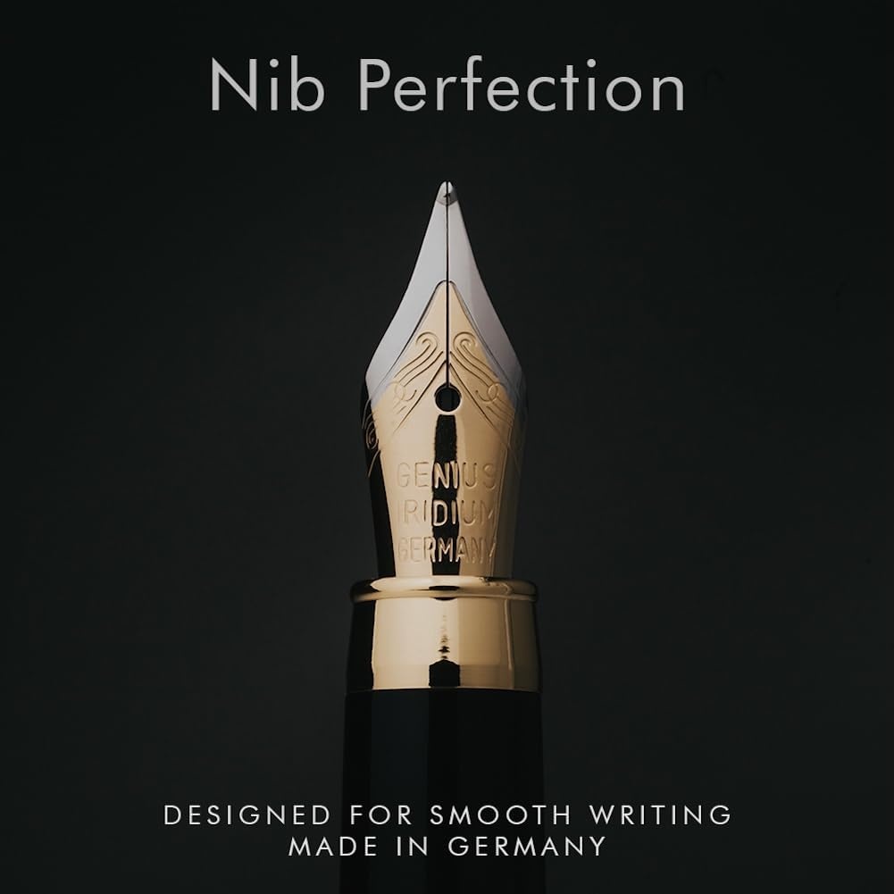 image:imageWordsworth amp Black Fountain Pen Set Luxury Bamboo Wood Medium Nib Gift Case Includes 6 Ink Cartridges Ink Refill Converter Journaling Calligraphy Drawing Smooth Writing Cherry WoodBrown Wood