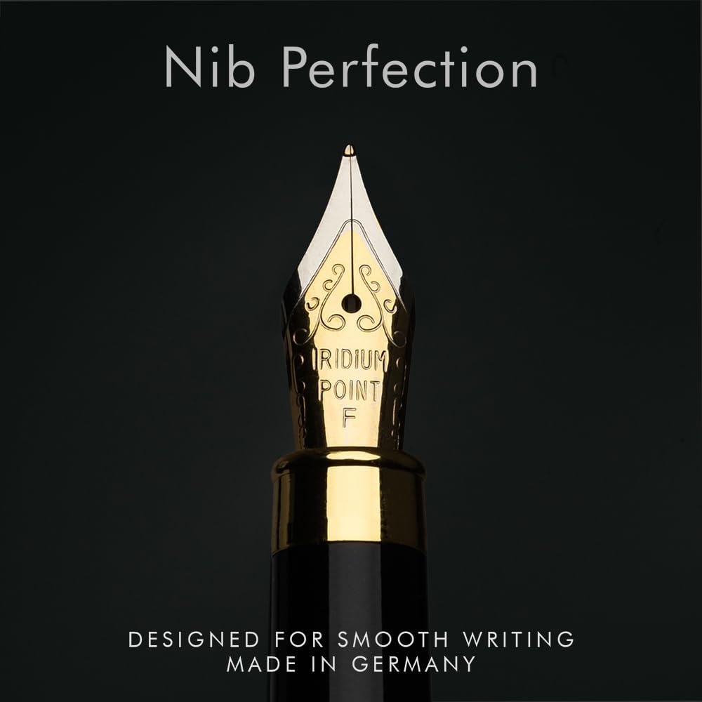 image:imageWordsworth amp Black Fountain Pen Set Luxury Bamboo Wood Medium Nib Gift Case Includes 6 Ink Cartridges Ink Refill Converter Journaling Calligraphy Drawing Smooth Writing Cherry WoodBrown Wood