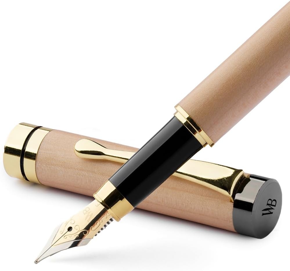 image:imageWordsworth amp Black Fountain Pen Set Luxury Bamboo Wood Medium Nib Gift Case Includes 6 Ink Cartridges Ink Refill Converter Journaling Calligraphy Drawing Smooth Writing Cherry WoodMaple Wood