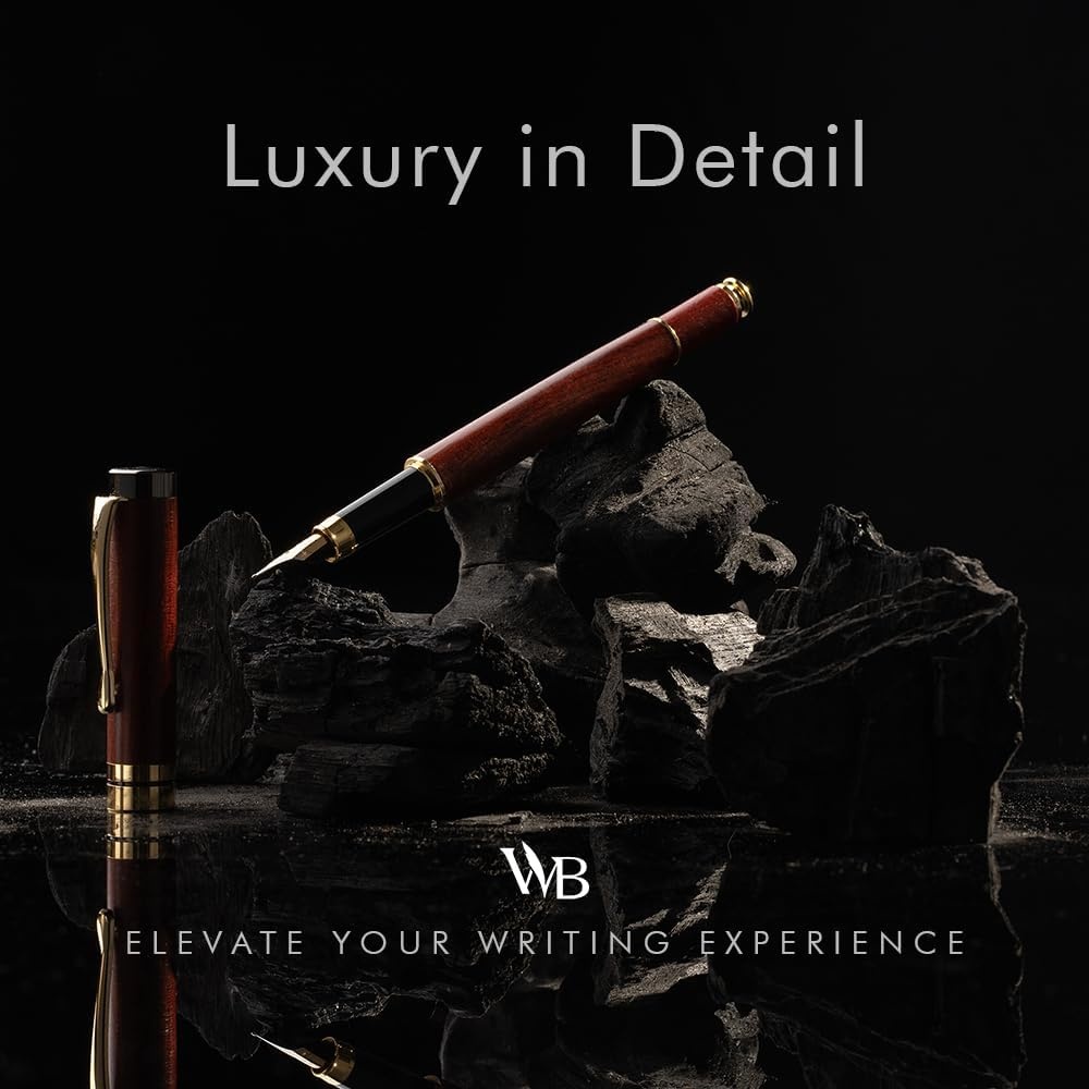 image:imageWordsworth amp Black Fountain Pen Set Luxury Bamboo Wood Medium Nib Gift Case Includes 6 Ink Cartridges Ink Refill Converter Journaling Calligraphy Drawing Smooth Writing Cherry WoodRosewood