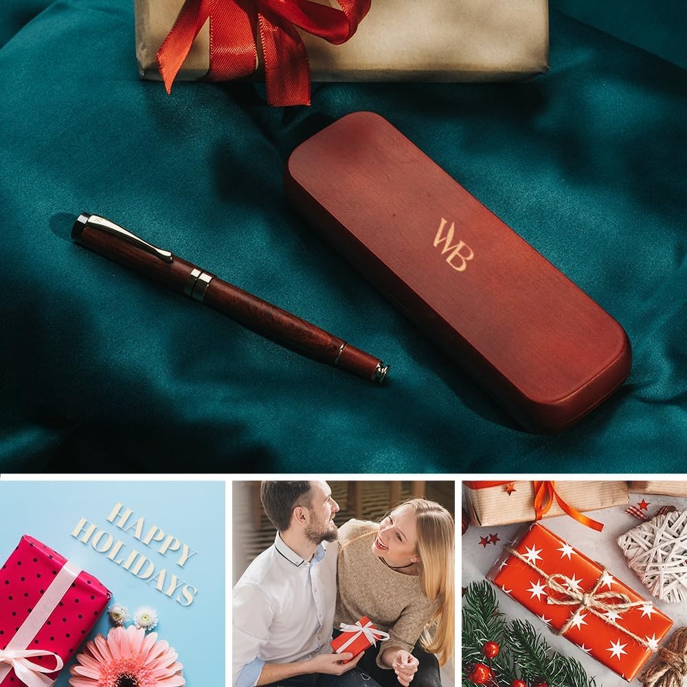 image:imageWordsworth amp Black Fountain Pen Set Luxury Bamboo Wood Medium Nib Gift Case Includes 6 Ink Cartridges Ink Refill Converter Journaling Calligraphy Drawing Smooth Writing Cherry WoodRosewood