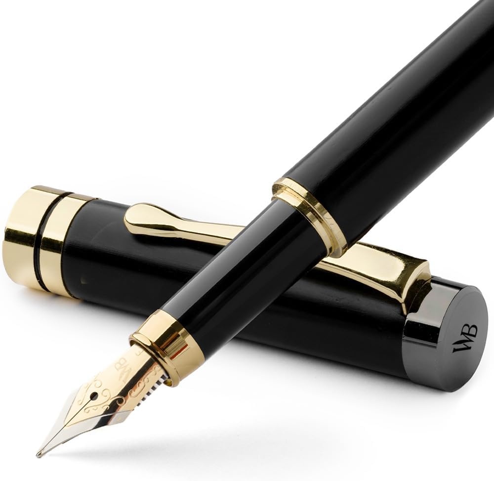 image:imageWordsworth amp Black Fountain Pen Set Luxury Bamboo Wood Medium Nib Gift Case Includes 6 Ink Cartridges Ink Refill Converter Journaling Calligraphy Drawing Smooth Writing Cherry WoodBlack Wood