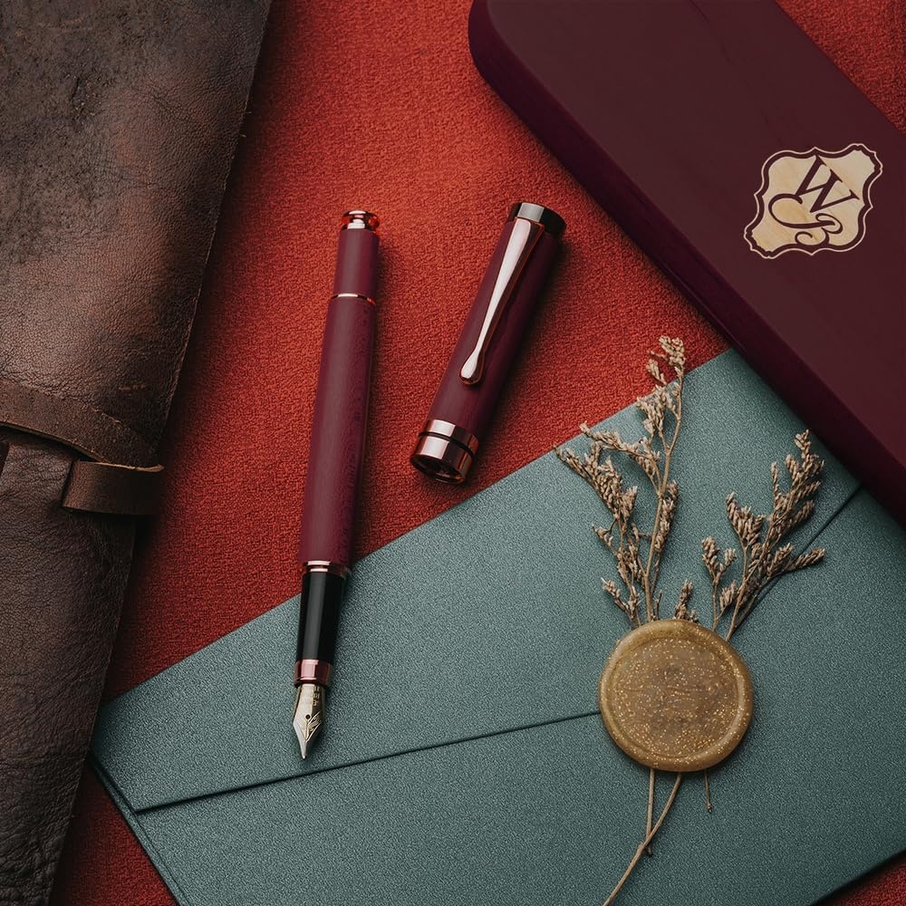 image:imageWordsworth amp Black Fountain Pen Set Luxury Bamboo Wood Medium Nib Gift Case Includes 6 Ink Cartridges Ink Refill Converter Journaling Calligraphy Drawing Smooth Writing Cherry WoodViolet Wood