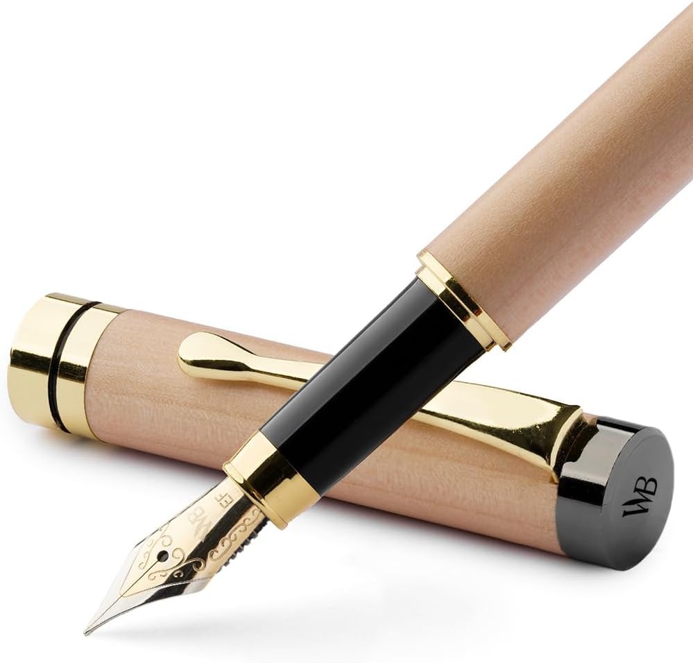 image:imageWordsworth amp Black Fountain Pen Set Luxury Bamboo Wood Medium Nib Gift Case Includes 6 Ink Cartridges Ink Refill Converter Journaling Calligraphy Drawing Smooth Writing Cherry WoodMaple Wood