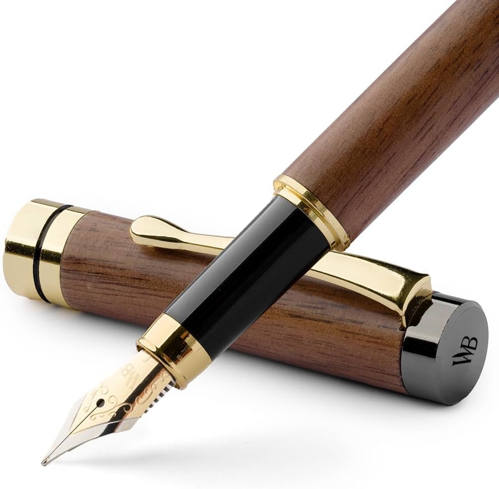 image:imageWordsworth amp Black Fountain Pen Set Luxury Bamboo Wood Medium Nib Gift Case Includes 6 Ink Cartridges Ink Refill Converter Journaling Calligraphy Drawing Smooth Writing Cherry WoodBrown Wood