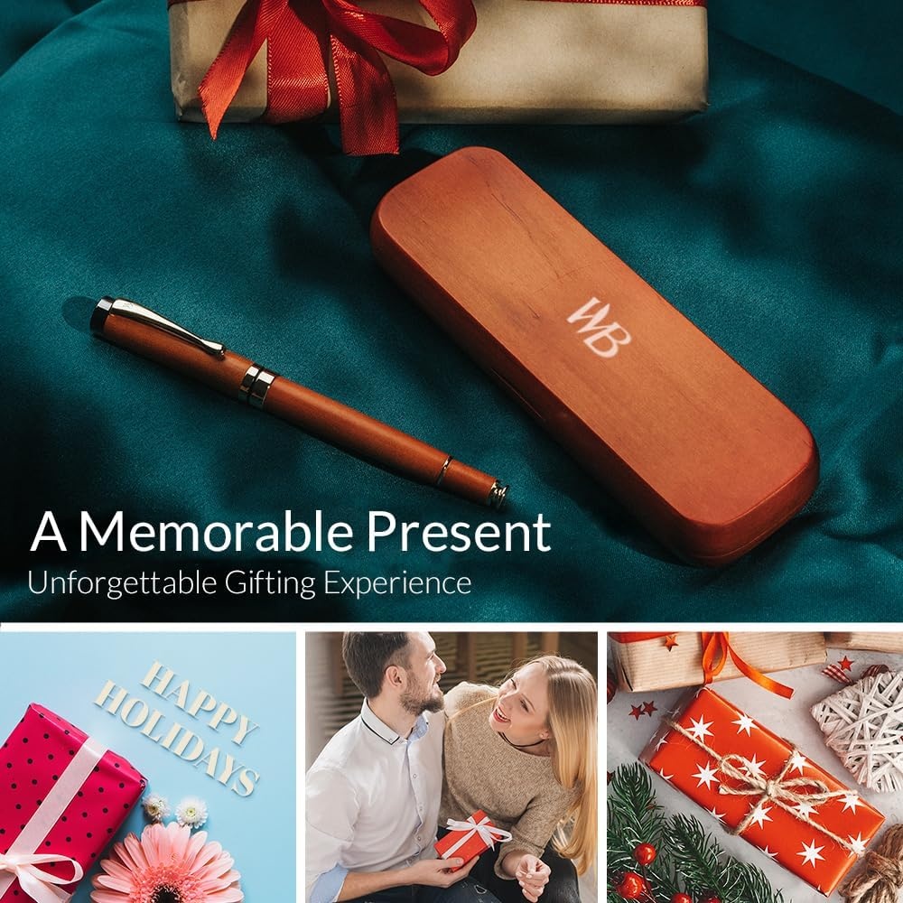 image:imageWordsworth amp Black Fountain Pen Set Luxury Bamboo Wood Medium Nib Gift Case Includes 6 Ink Cartridges Ink Refill Converter Journaling Calligraphy Drawing Smooth Writing Cherry WoodCherry Wood