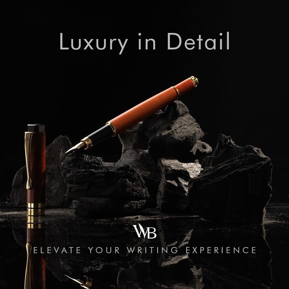 image:imageWordsworth amp Black Fountain Pen Set Luxury Bamboo Wood Medium Nib Gift Case Includes 6 Ink Cartridges Ink Refill Converter Journaling Calligraphy Drawing Smooth Writing Cherry WoodCherry Wood