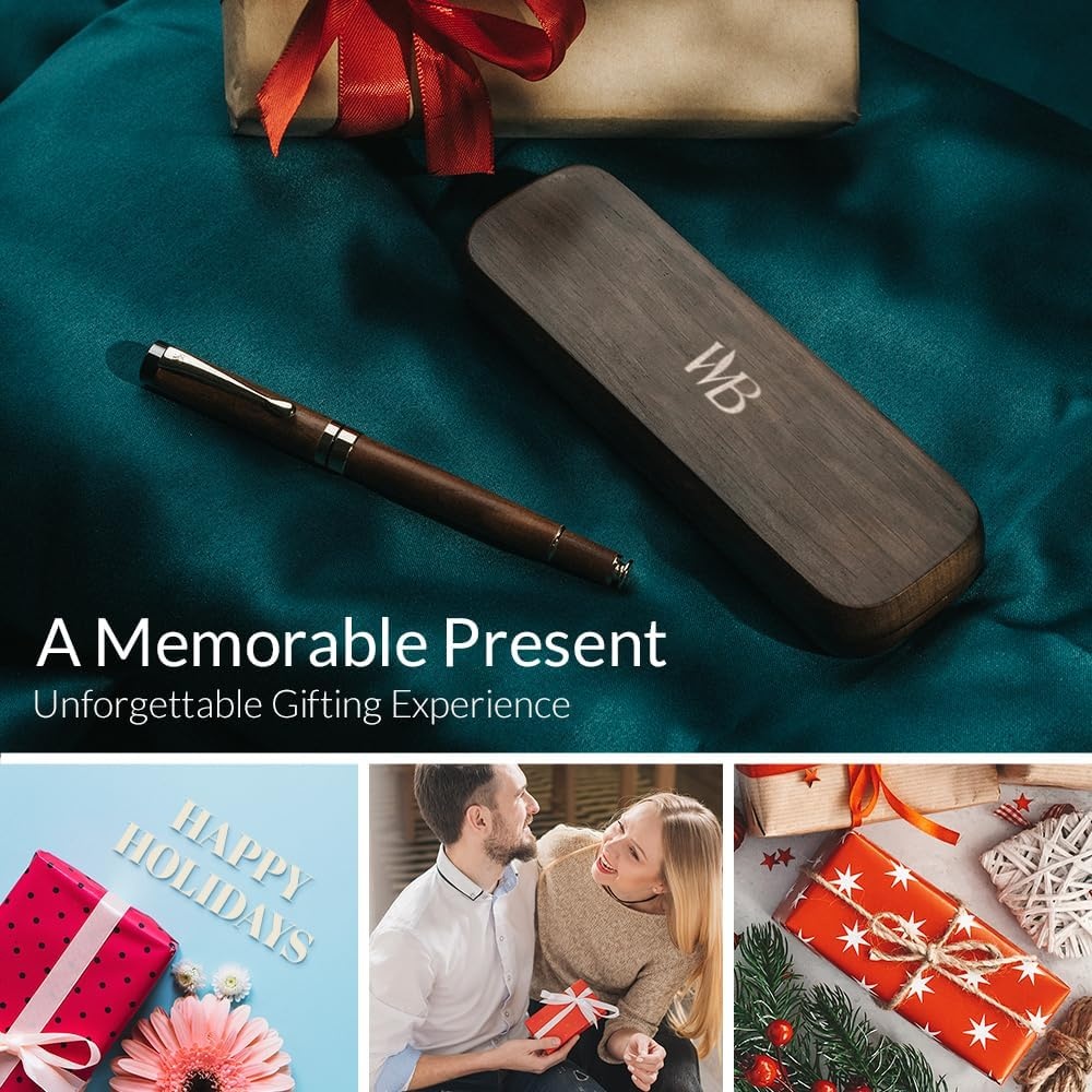 image:imageWordsworth amp Black Fountain Pen Set Luxury Bamboo Wood Medium Nib Gift Case Includes 6 Ink Cartridges Ink Refill Converter Journaling Calligraphy Drawing Smooth Writing Cherry WoodBrown Wood