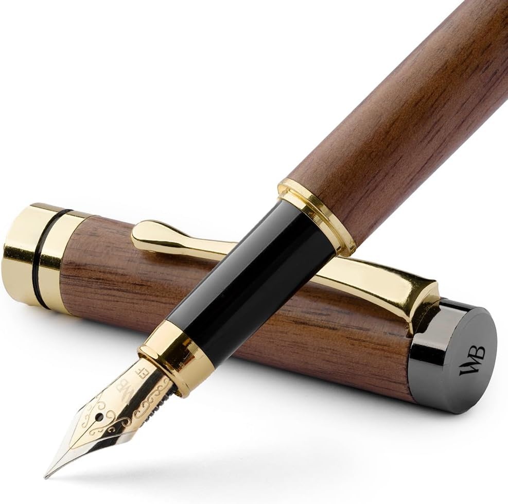 image:imageWordsworth amp Black Fountain Pen Set Luxury Bamboo Wood Medium Nib Gift Case Includes 6 Ink Cartridges Ink Refill Converter Journaling Calligraphy Drawing Smooth Writing Cherry WoodBrown Wood
