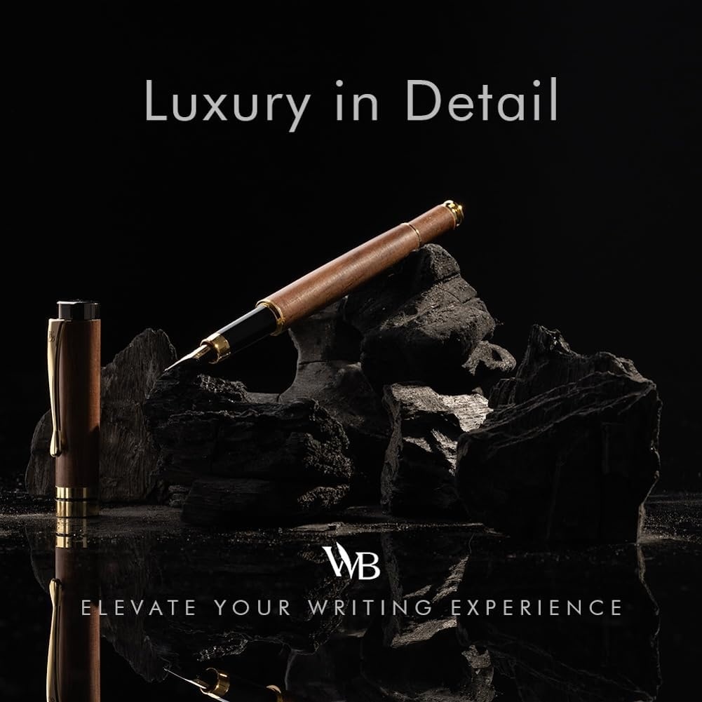 image:imageWordsworth amp Black Fountain Pen Set Luxury Bamboo Wood Medium Nib Gift Case Includes 6 Ink Cartridges Ink Refill Converter Journaling Calligraphy Drawing Smooth Writing Cherry WoodBrown Wood