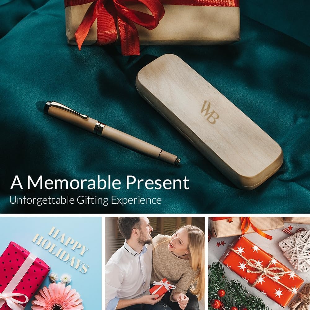 image:imageWordsworth amp Black Fountain Pen Set Luxury Bamboo Wood Medium Nib Gift Case Includes 6 Ink Cartridges Ink Refill Converter Journaling Calligraphy Drawing Smooth Writing Cherry WoodMaple Wood