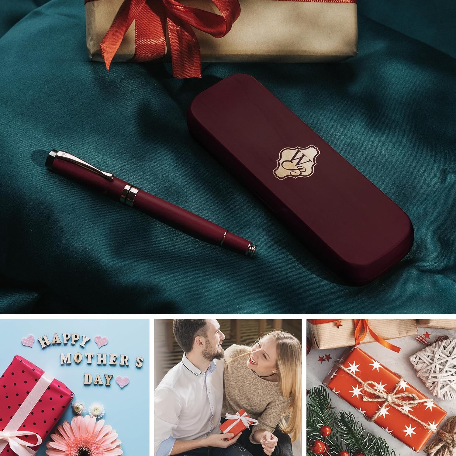 image:imageWordsworth amp Black Fountain Pen Set Luxury Bamboo Wood Medium Nib Gift Case Includes 6 Ink Cartridges Ink Refill Converter Journaling Calligraphy Drawing Smooth Writing Cherry WoodViolet Wood
