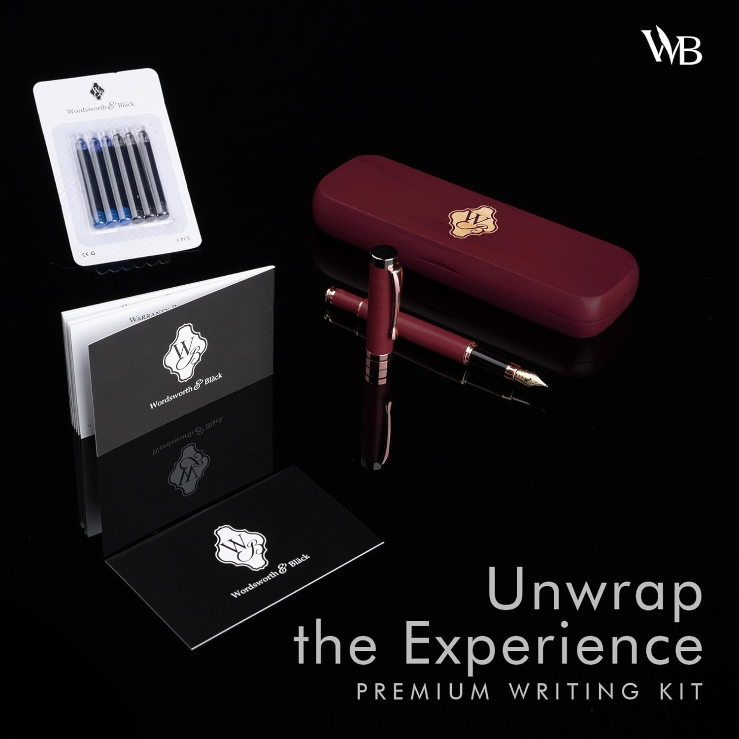 image:imageWordsworth amp Black Fountain Pen Set Luxury Bamboo Wood Medium Nib Gift Case Includes 6 Ink Cartridges Ink Refill Converter Journaling Calligraphy Drawing Smooth Writing Cherry WoodViolet Wood