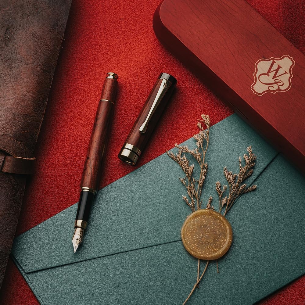 image:imageWordsworth amp Black Fountain Pen Set Luxury Bamboo Wood Medium Nib Gift Case Includes 6 Ink Cartridges Ink Refill Converter Journaling Calligraphy Drawing Smooth Writing Cherry WoodRosewood