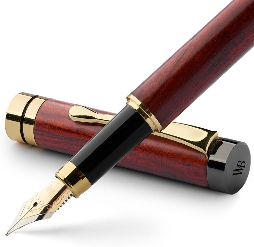 image:imageWordsworth amp Black Fountain Pen Set Luxury Bamboo Wood Medium Nib Gift Case Includes 6 Ink Cartridges Ink Refill Converter Journaling Calligraphy Drawing Smooth Writing Cherry WoodRosewood