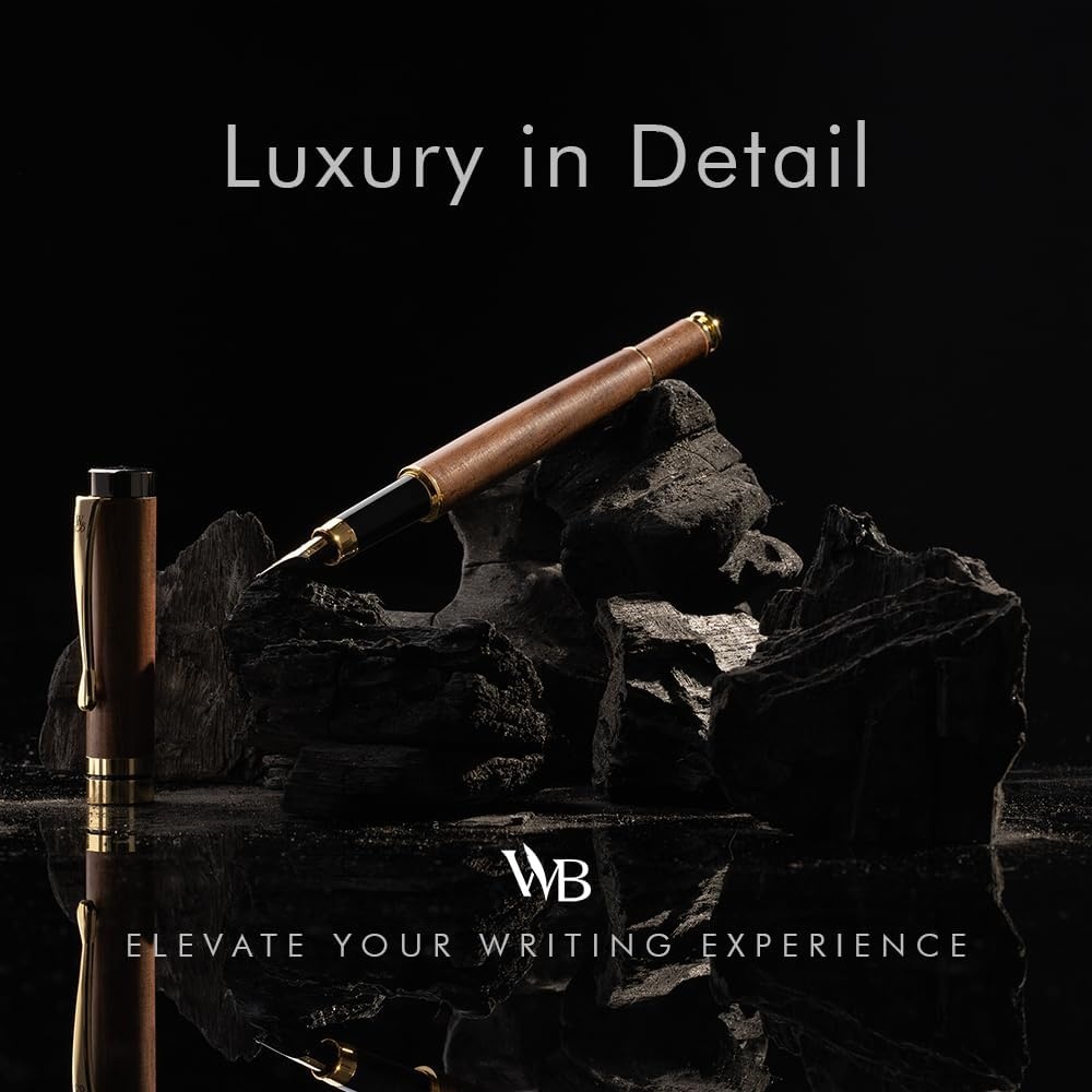 image:imageWordsworth amp Black Fountain Pen Set Luxury Bamboo Wood Medium Nib Gift Case Includes 6 Ink Cartridges Ink Refill Converter Journaling Calligraphy Drawing Smooth Writing Cherry WoodBrown Wood