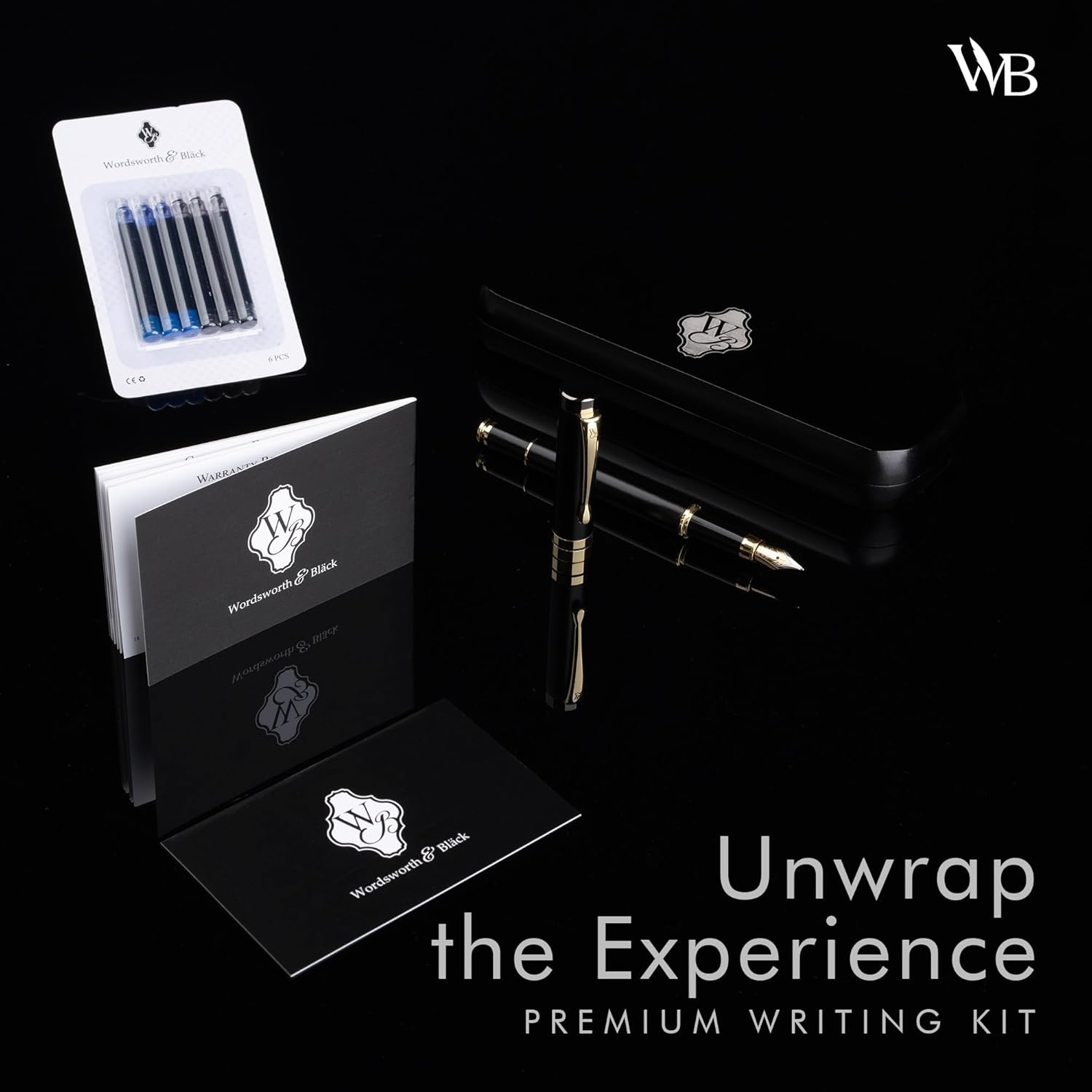 image:imageWordsworth amp Black Fountain Pen Set Luxury Bamboo Wood Medium Nib Gift Case Includes 6 Ink Cartridges Ink Refill Converter Journaling Calligraphy Drawing Smooth Writing Cherry WoodBlack Wood