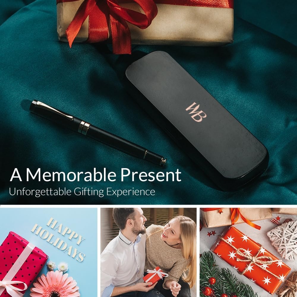 image:imageWordsworth amp Black Fountain Pen Set Luxury Bamboo Wood Medium Nib Gift Case Includes 6 Ink Cartridges Ink Refill Converter Journaling Calligraphy Drawing Smooth Writing Cherry WoodBlack Wood