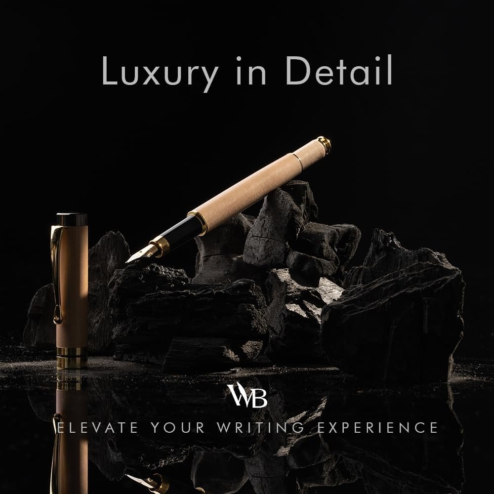 image:imageWordsworth amp Black Fountain Pen Set Maple Wood Luxury Bamboo Wood Medium Nib Includes Spare Extra Fine Nib Gold 6 Ink Cartridges Refill Converter and Premium Gift Case