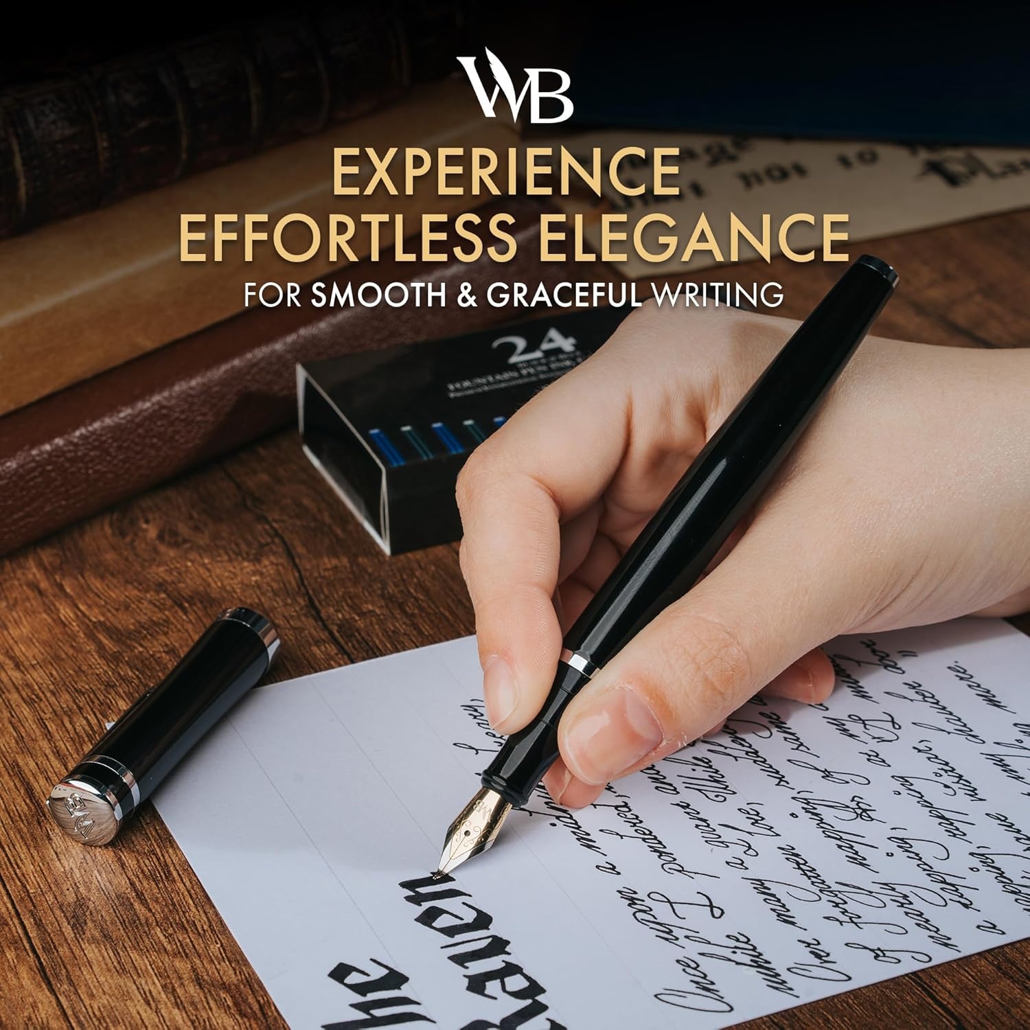image:imageWordsworth amp Black Fountain Pen Set Medium Nib Includes 24 Ink Cartridges and Ink Refill Converter Gift Case Journaling Calligraphy Smooth Writing Pens Black Chrome Perfect for Men and WomenBlack Chrome