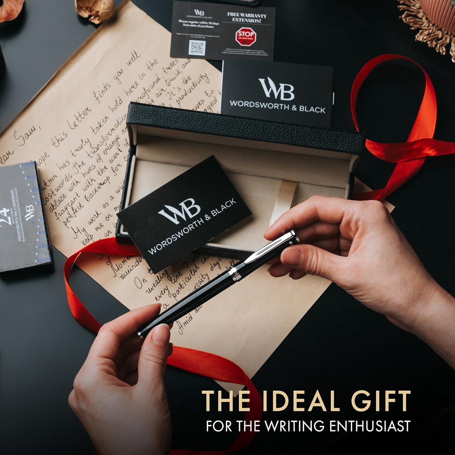 image:imageWordsworth amp Black Fountain Pen Set Medium Nib Includes 24 Ink Cartridges and Ink Refill Converter Gift Case Journaling Calligraphy Smooth Writing Pens Black Chrome Perfect for Men and WomenBlack Chrome