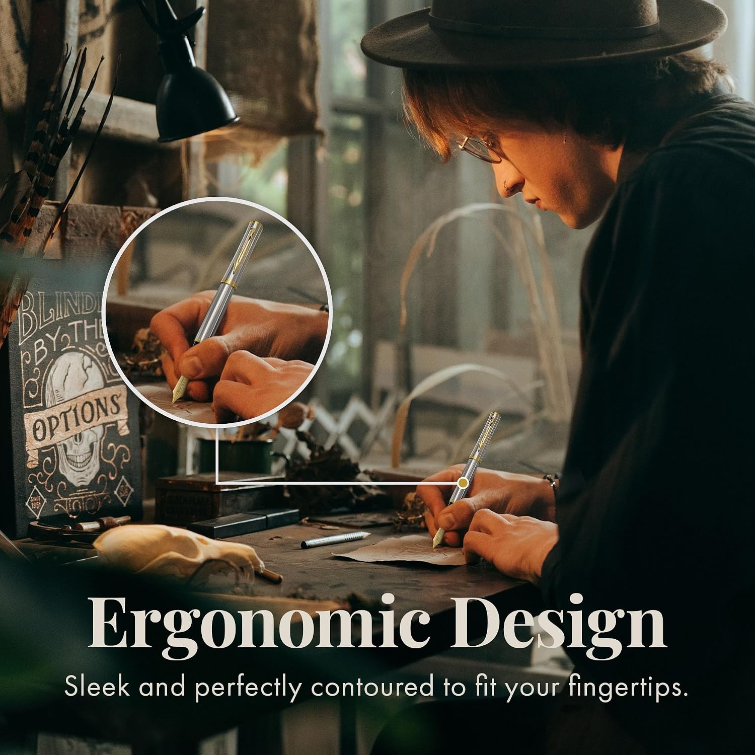 image:imageWordsworth amp Black Fountain Pen Set Medium Nib Includes 24 Ink Cartridges and Ink Refill Converter Gift Case Journaling Calligraphy Smooth Writing Pens Black Chrome Perfect for Men and WomenSilver Gold