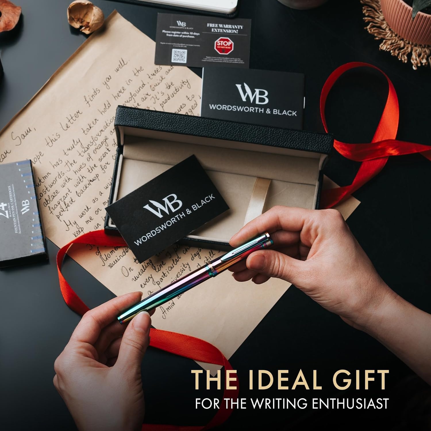 image:imageWordsworth amp Black Fountain Pen Set Medium Nib Includes 24 Ink Cartridges and Ink Refill Converter Gift Case Journaling Calligraphy Smooth Writing Pens Black Chrome Perfect for Men and WomenRainbow