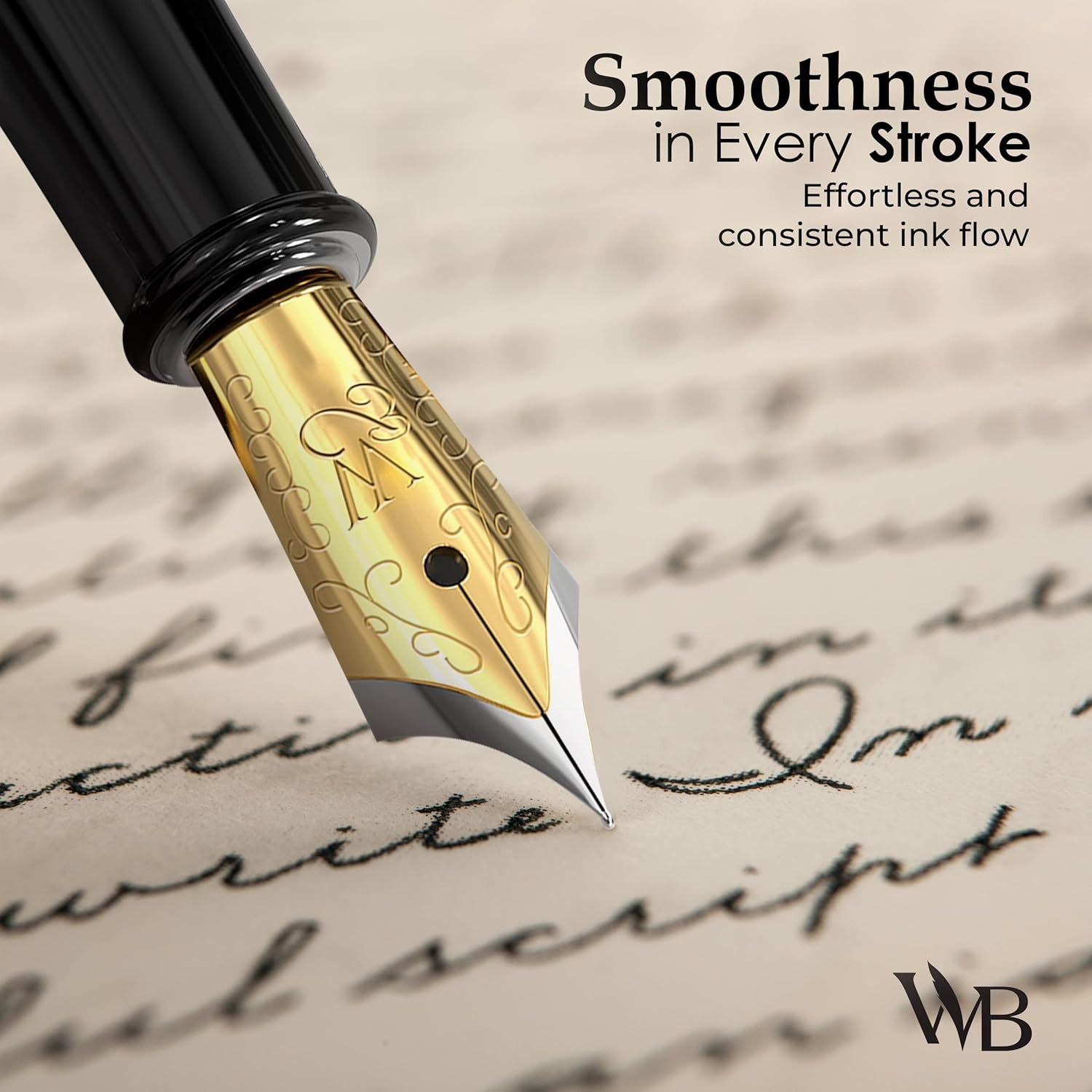image:imageWordsworth amp Black Fountain Pen Set Medium Nib Includes 24 Ink Cartridges and Ink Refill Converter Gift Case Journaling Calligraphy Smooth Writing Pens Black Chrome Perfect for Men and WomenSilver Gold
