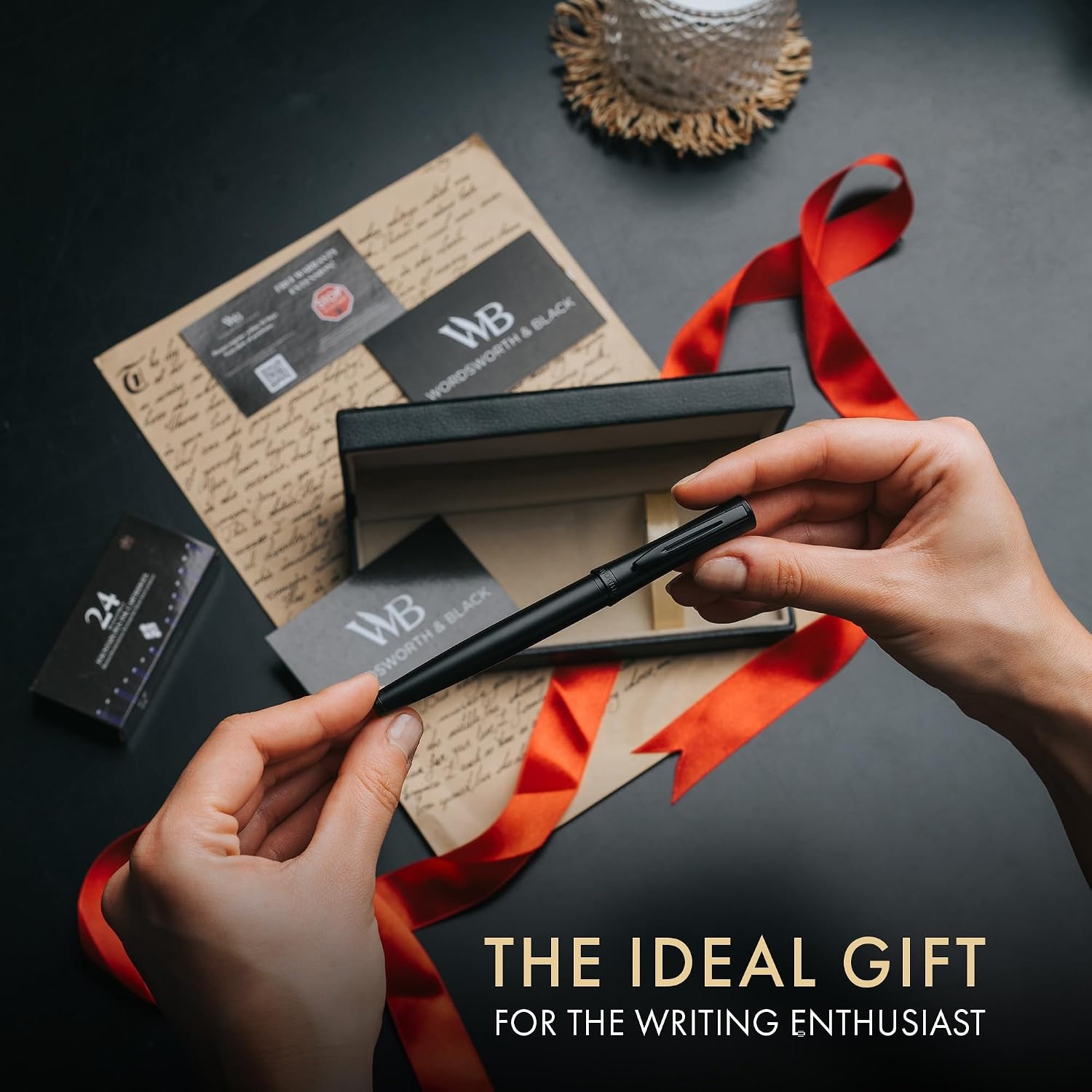 image:imageWordsworth amp Black Fountain Pen Set Medium Nib Includes 24 Ink Cartridges and Ink Refill Converter Gift Case Journaling Calligraphy Smooth Writing Pens Black Chrome Perfect for Men and WomenAll Black
