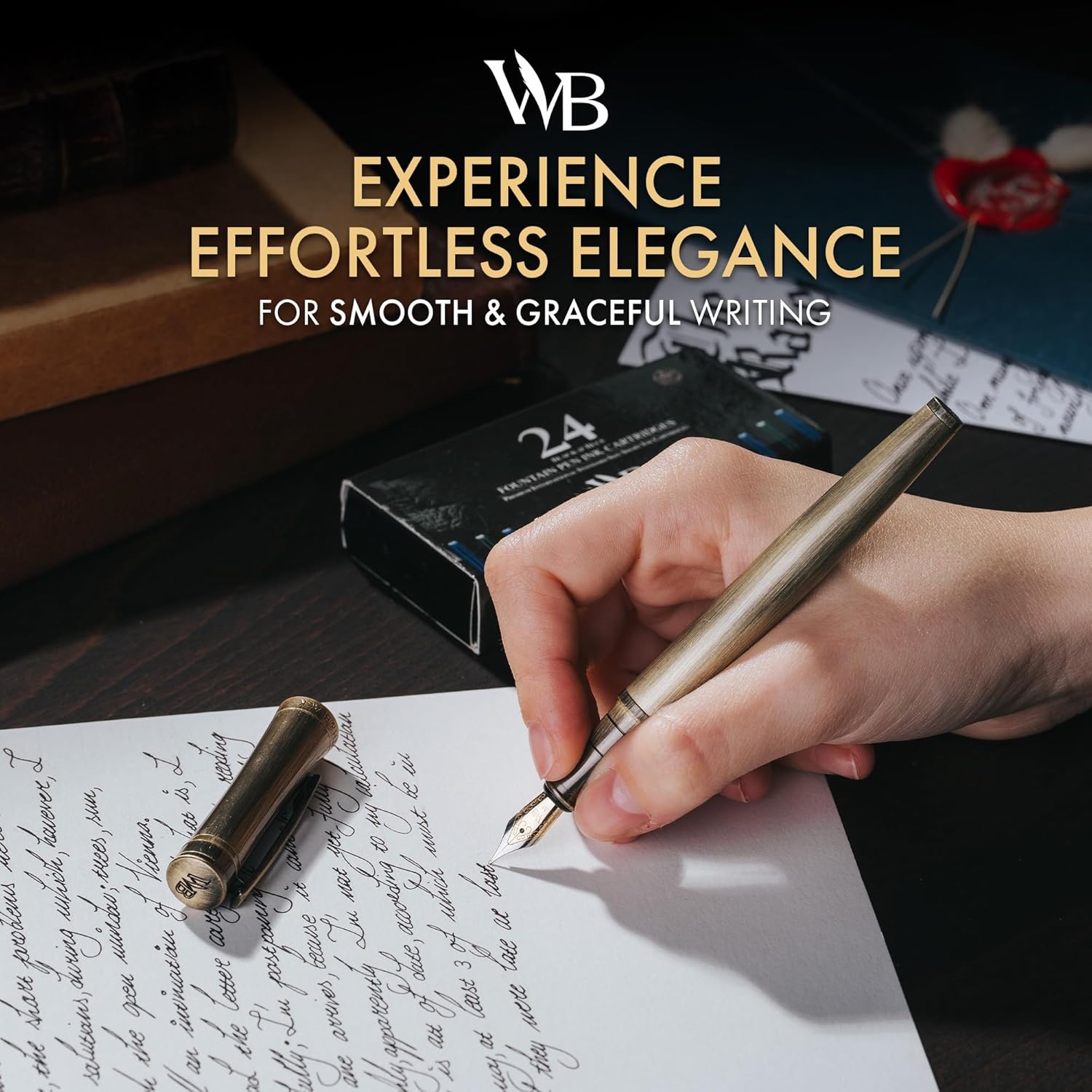 image:imageWordsworth amp Black Fountain Pen Set Medium Nib Includes 24 Ink Cartridges and Ink Refill Converter Gift Case Journaling Calligraphy Smooth Writing Pens Black Chrome Perfect for Men and WomenBronze