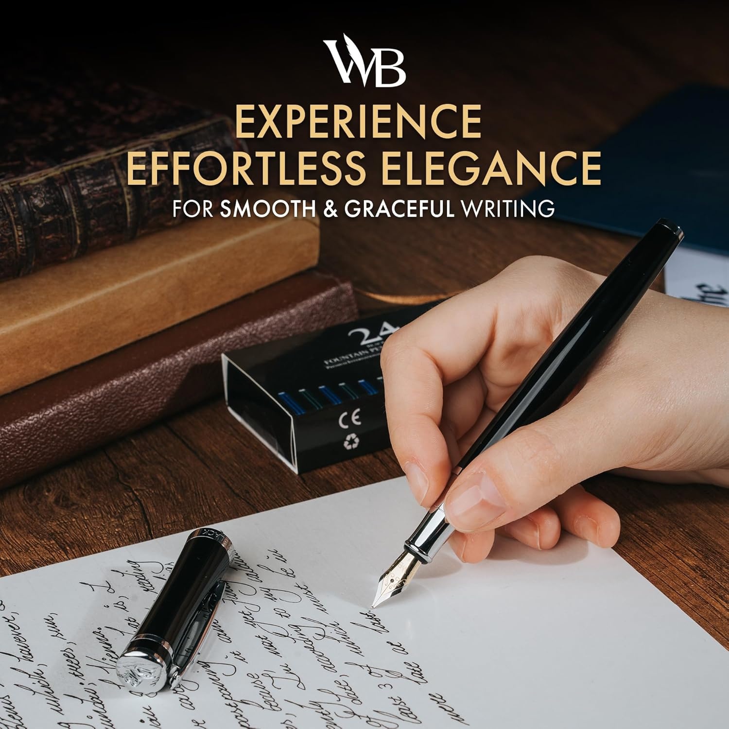 image:imageWordsworth amp Black Fountain Pen Set Medium Nib Includes 24 Ink Cartridges and Ink Refill Converter Gift Case Journaling Calligraphy Smooth Writing Pens Black Chrome Perfect for Men and WomenBlack Chrome