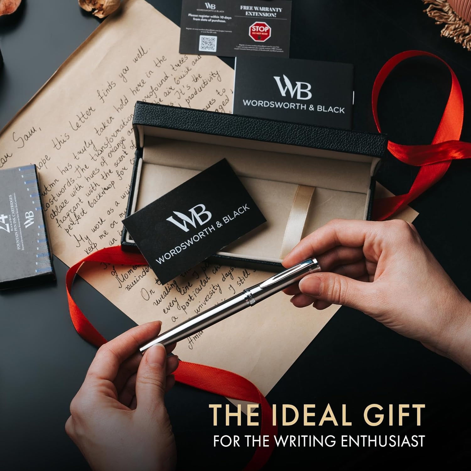 image:imageWordsworth amp Black Fountain Pen Set Medium Nib Includes 24 Ink Cartridges and Ink Refill Converter Gift Case Journaling Calligraphy Smooth Writing Pens Black Chrome Perfect for Men and WomenSilver Chrome